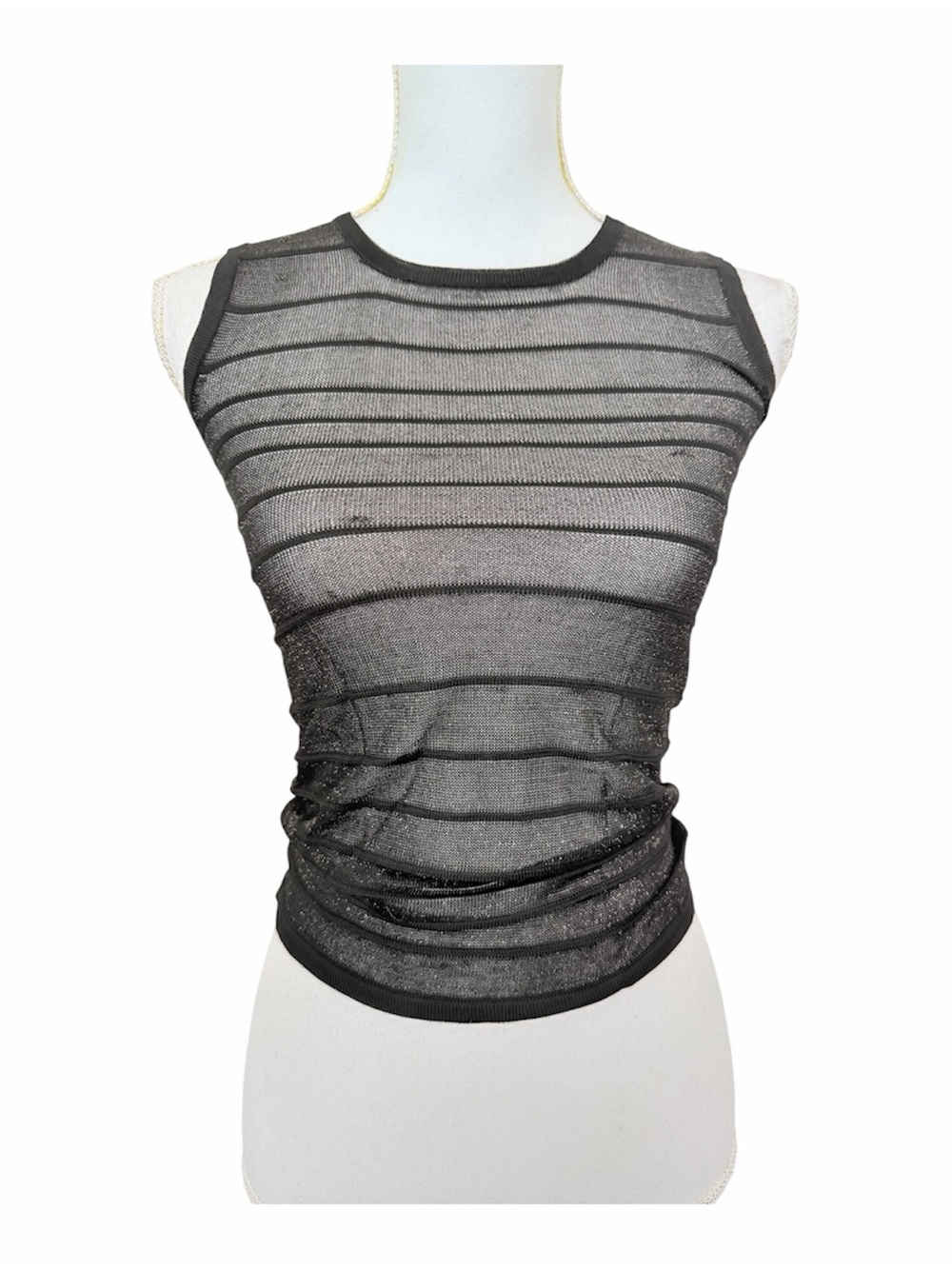 BCBG Collection Gold Shimmer Striped Sheer Mesh Sleeveless Top XS